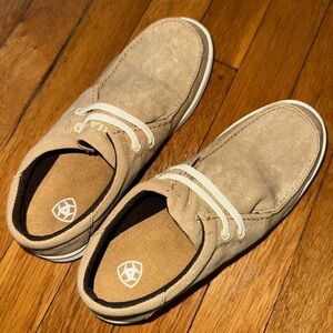 Ariat Kids Tan Canvas Slip-On Loafers with White Accent